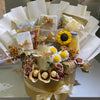 Bouquet of flowers with decorative elements on a white background